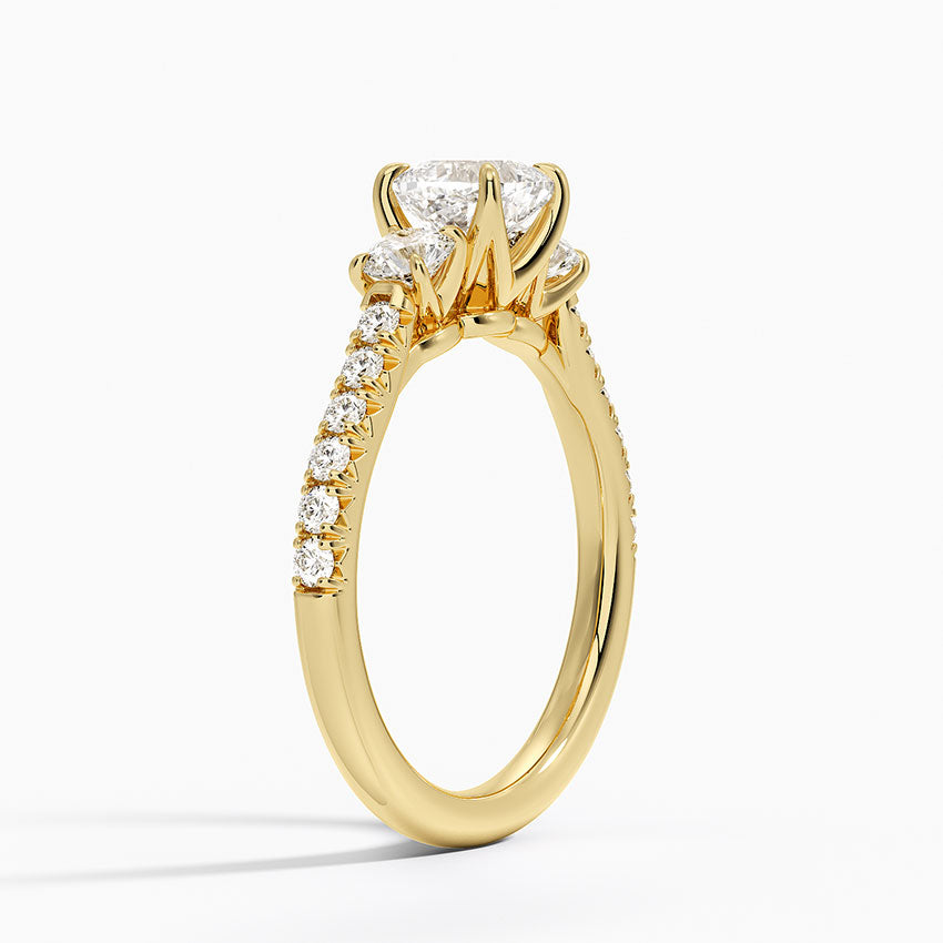 Amelie Three Stone Diamond Ring Yellow Gold 18k Cushion Engagement Ring
