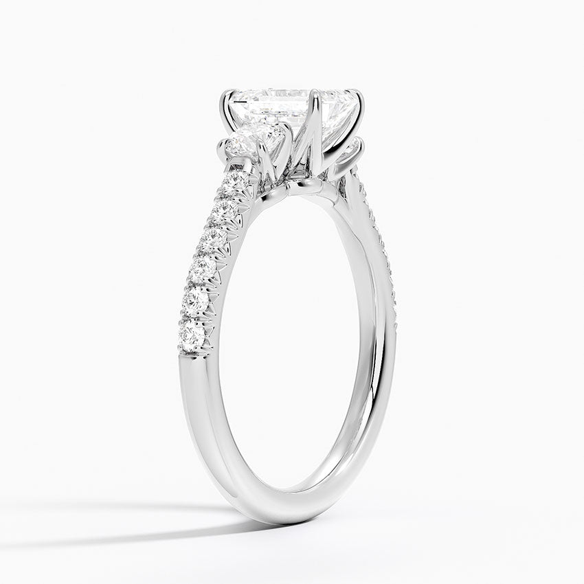 Amelie Three Stone Diamond Ring Platinum Emerald Engagement Ring