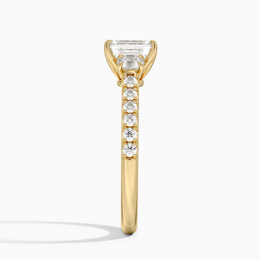 Amelie Three Stone Diamond Ring Yellow Gold 18k Emerald Engagement Ring