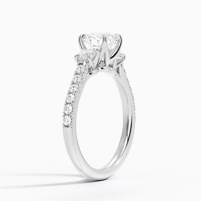 Amelie Three Stone Diamond Ring Platinum Round Engagement Ring