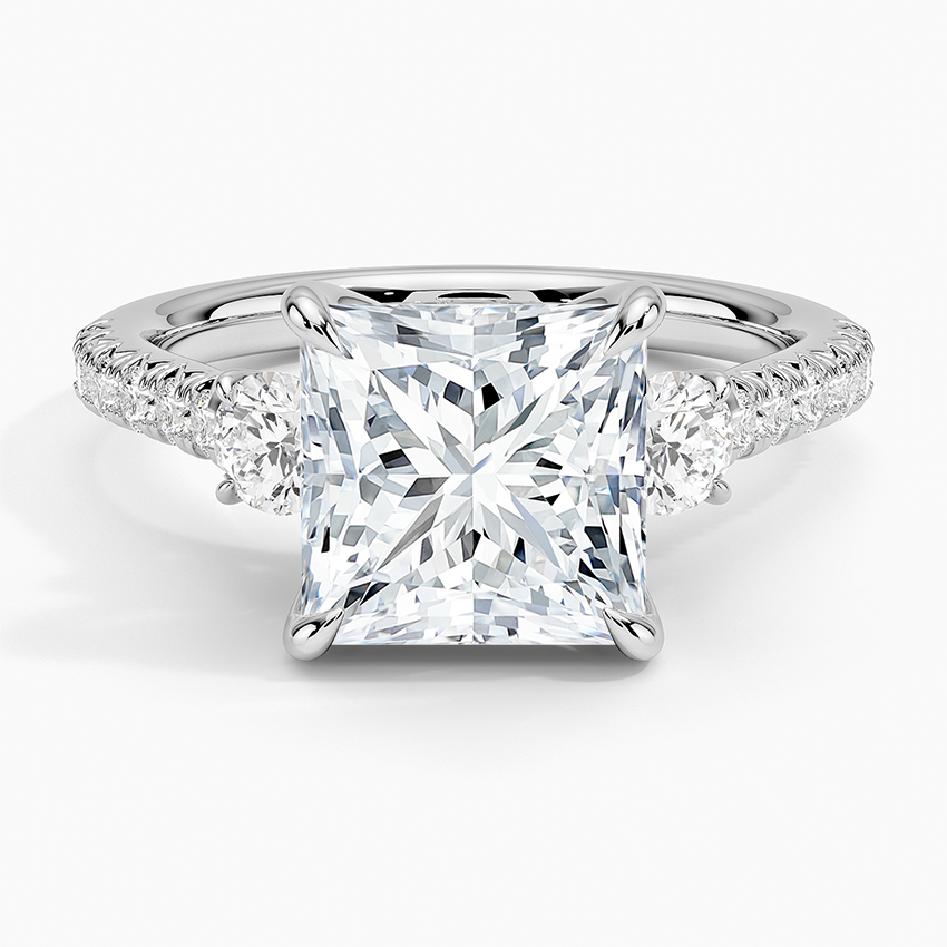 Amelie Three Stone Diamond Ring Platinum Princess Engagement Ring
