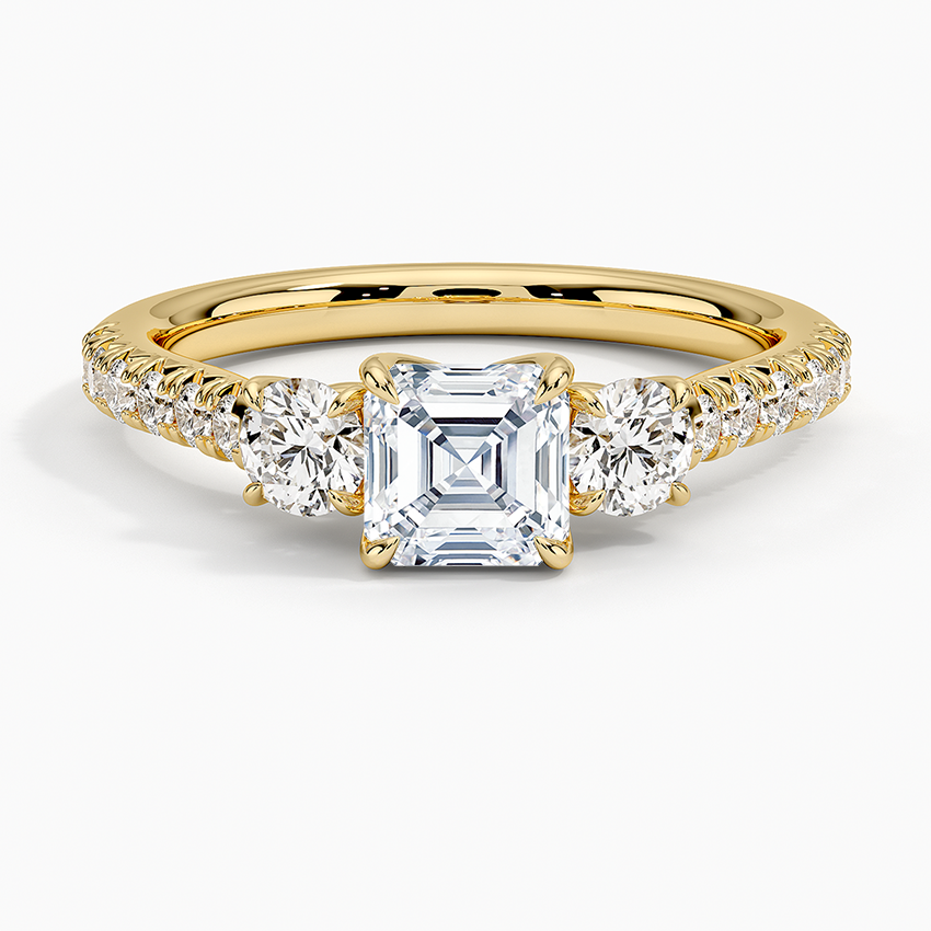 Amelie Three Stone Diamond Ring Yellow Gold 18k Asscher Engagement Ring