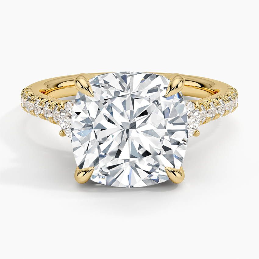 Amelie Three Stone Diamond Ring Yellow Gold 18k Cushion Engagement Ring