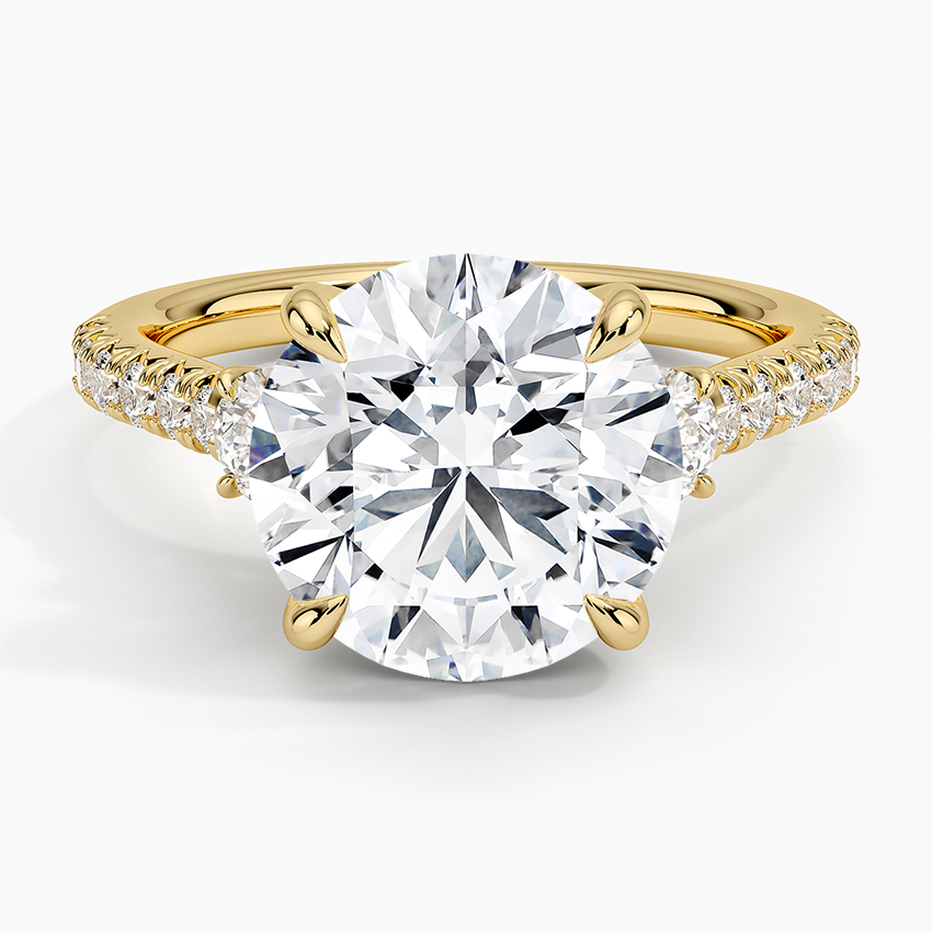 Amelie Three Stone Diamond Ring Yellow Gold 18k Round Engagement Ring