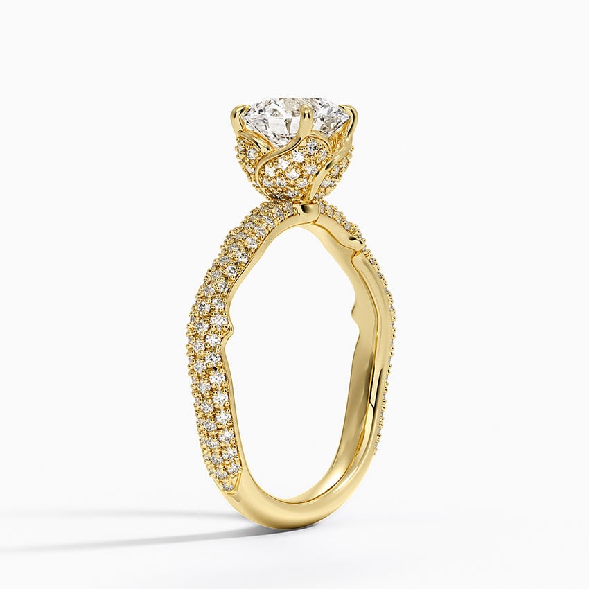 Rose Thorn Diamond Ring Yellow Gold 18k Round Engagement Ring