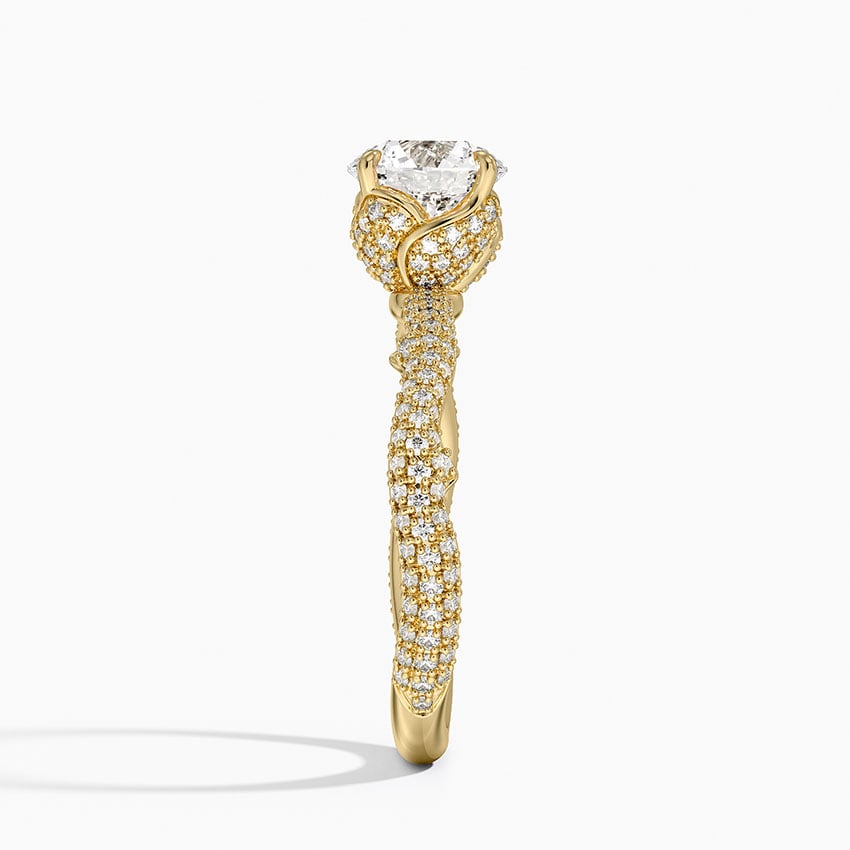 Rose Thorn Diamond Ring Yellow Gold 18k Round Engagement Ring