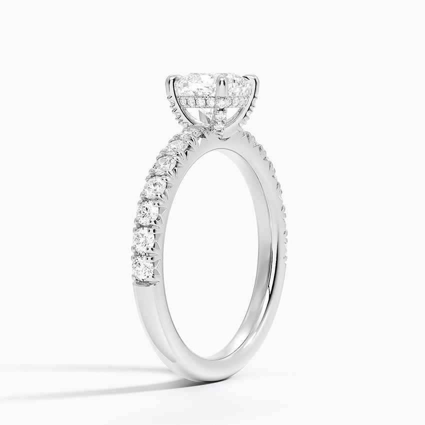 Olympia Half Coverage Diamond Ring Platinum Cushion Engagement Ring
