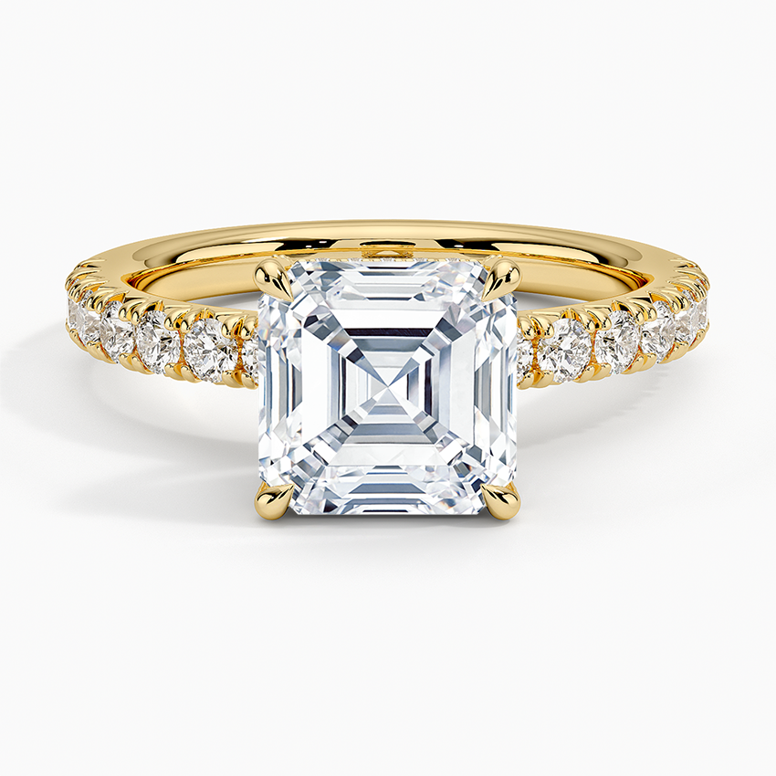 Olympia Half Coverage Diamond Ring Yellow Gold 18k Asscher Engagement Ring