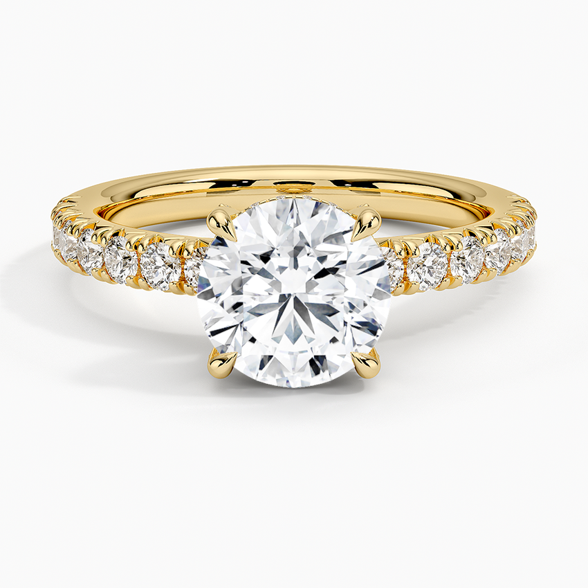 Olympia Half Coverage Diamond Ring Yellow Gold 18k Round Engagement Ring