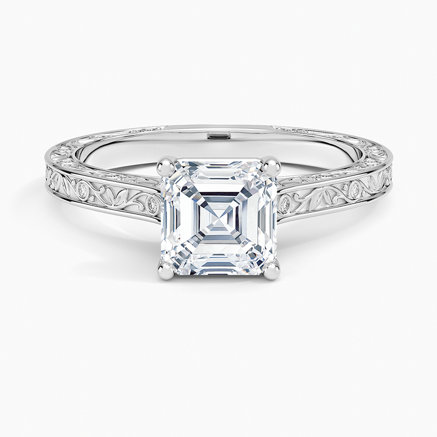 Grove Perfect Fit Engraved Diamond Ring (1/10 ct. tw.) Platinum Asscher Engagement Ring
