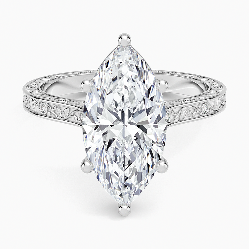 Grove Perfect Fit Engraved Diamond Ring (1/10 ct. tw.) Platinum Marquise Engagement Ring