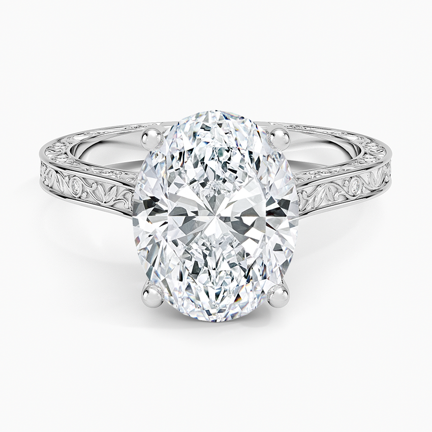 Grove Perfect Fit Engraved Diamond Ring (1/10 ct. tw.) Platinum Oval Engagement Ring