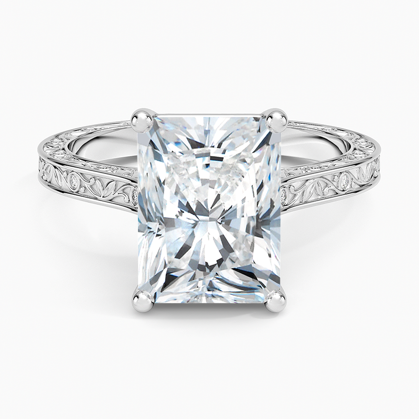 Grove Perfect Fit Engraved Diamond Ring (1/10 ct. tw.) Platinum Radiant Engagement Ring