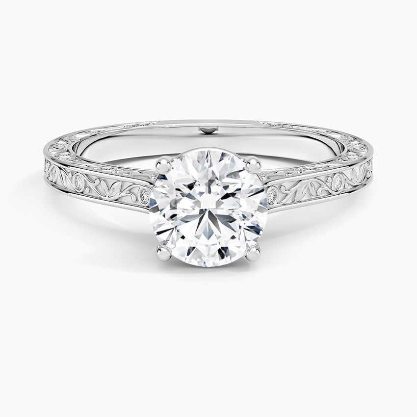 Grove Perfect Fit Engraved Diamond Ring (1/10 ct. tw.) Platinum Round Engagement Ring