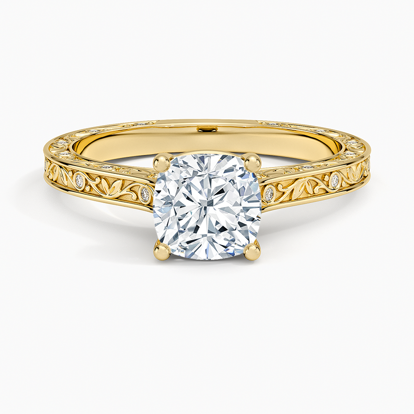 Grove Perfect Fit Engraved Diamond Ring (1/10 ct. tw.) Yellow Gold 18k Cushion Engagement Ring