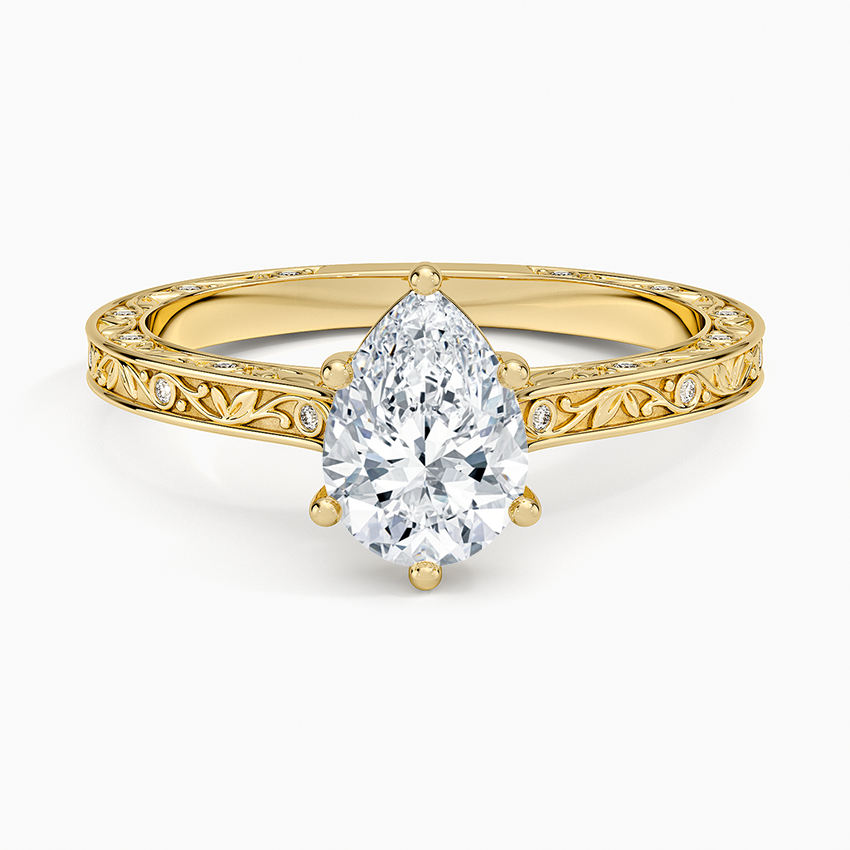 Grove Perfect Fit Engraved Diamond Ring (1/10 ct. tw.) Yellow Gold 18k Pear Engagement Ring