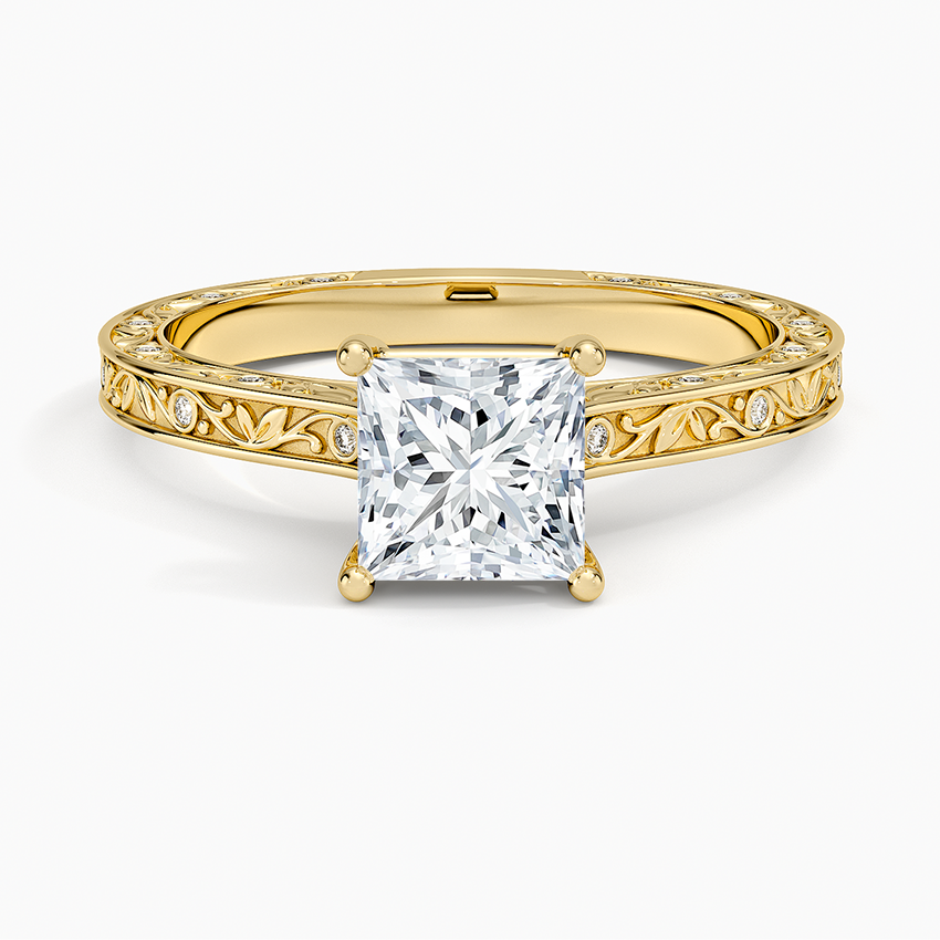 Grove Perfect Fit Engraved Diamond Ring (1/10 ct. tw.) Yellow Gold 18k Princess Engagement Ring