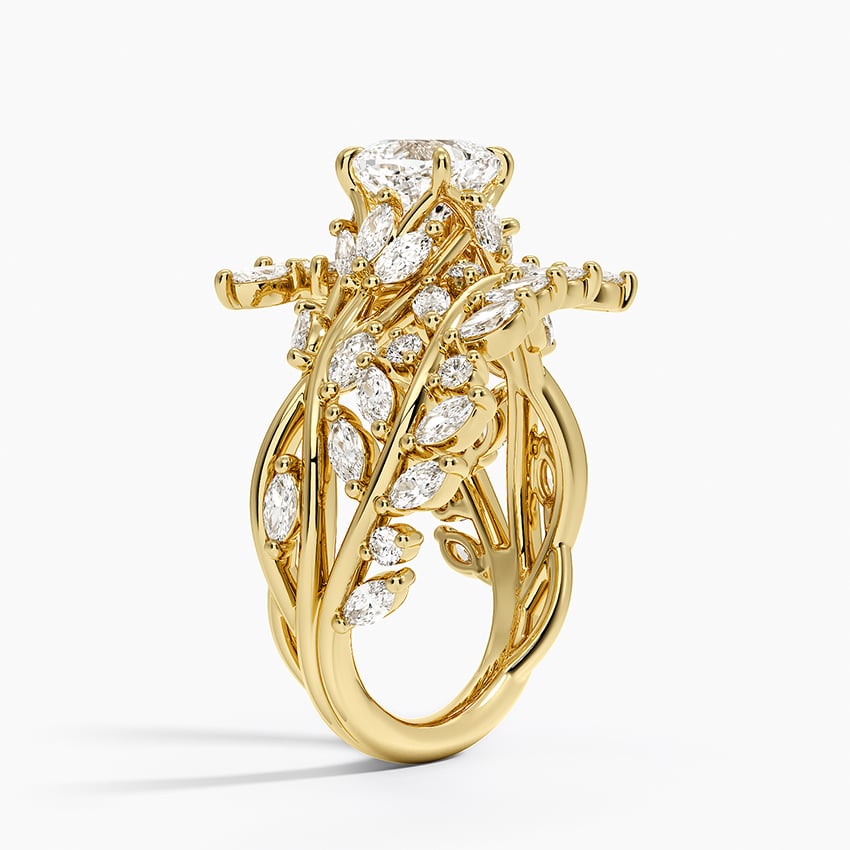 Secret Garden Wrap Diamond Ring Yellow Gold 18k Cushion Engagement Ring