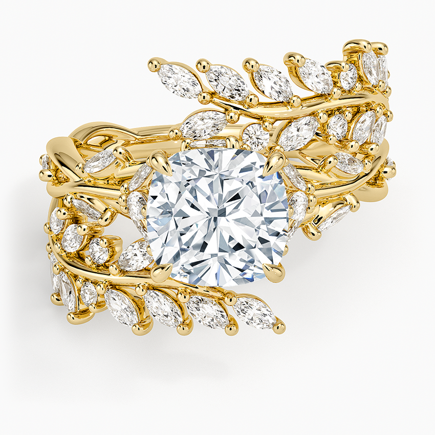 Secret Garden Wrap Diamond Ring Yellow Gold 18k Cushion Engagement Ring