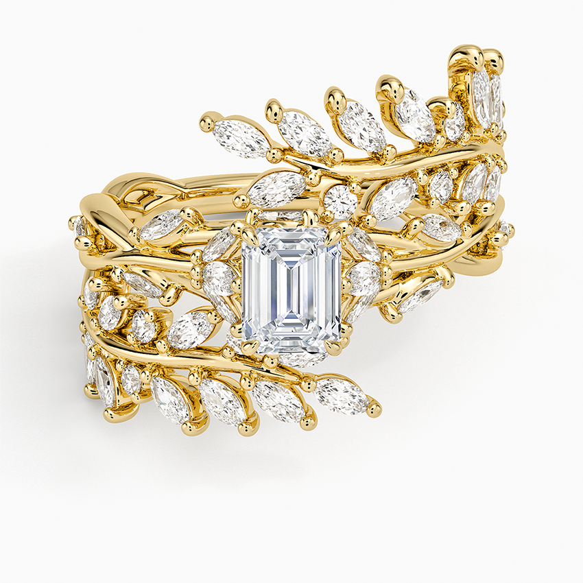 Secret Garden Wrap Diamond Ring Yellow Gold 18k Emerald Engagement Ring
