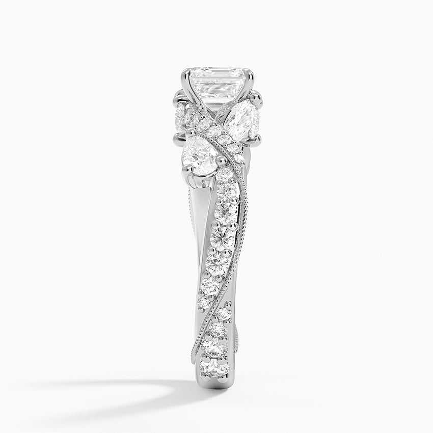 Grand Camellia Diamond Ring Platinum Asscher Engagement Ring