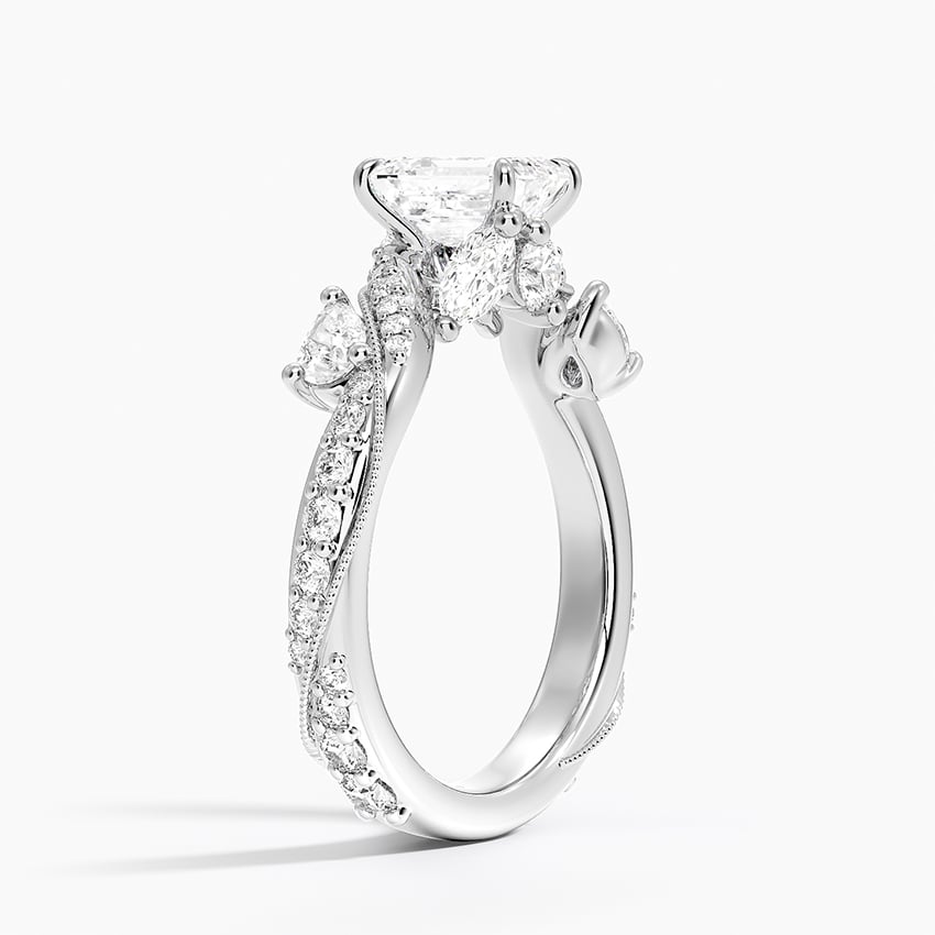 Grand Camellia Diamond Ring Platinum Emerald Engagement Ring