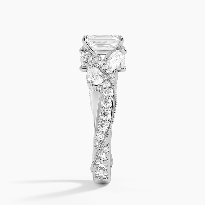 Grand Camellia Diamond Ring Platinum Emerald Engagement Ring