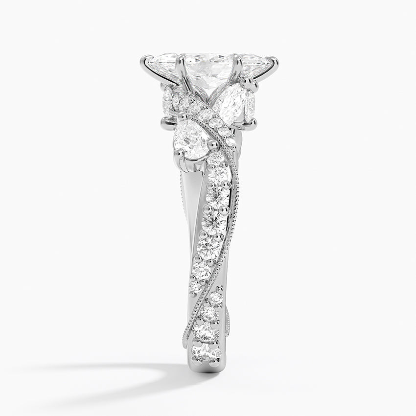 Grand Camellia Diamond Ring Platinum Marquise Engagement Ring