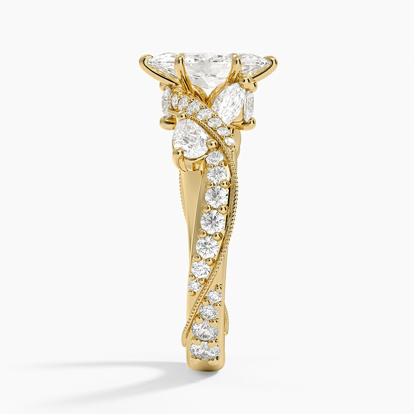 Grand Camellia Diamond Ring Yellow Gold 18k Marquise Engagement Ring