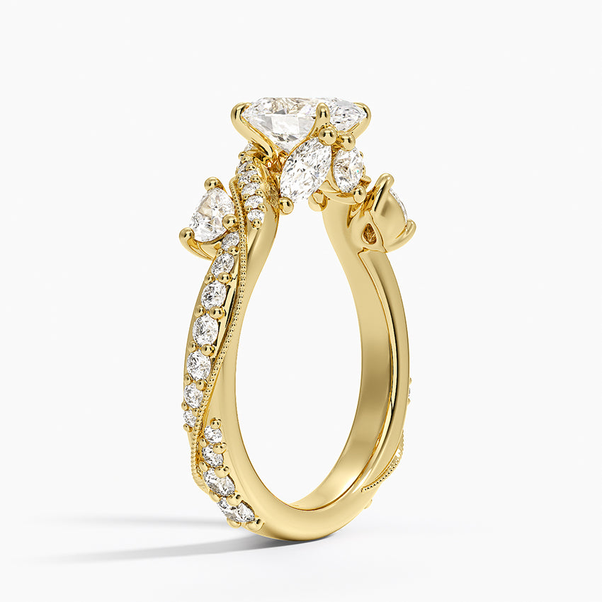 Grand Camellia Diamond Ring Yellow Gold 18k Oval Engagement Ring