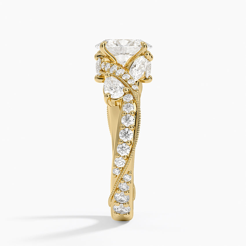 Grand Camellia Diamond Ring Yellow Gold 18k Oval Engagement Ring