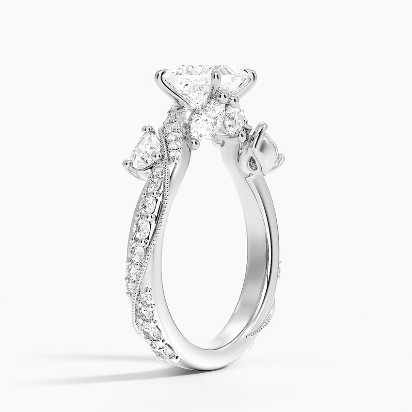 Grand Camellia Diamond Ring Platinum Princess Engagement Ring
