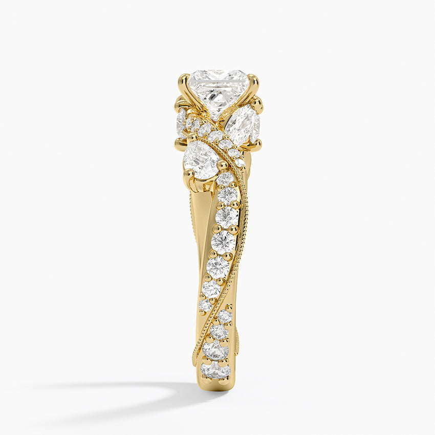 Grand Camellia Diamond Ring Yellow Gold 18k Princess Engagement Ring