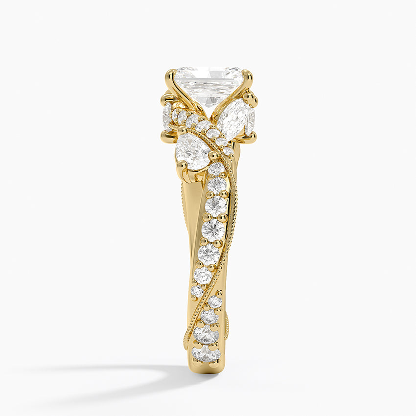 Grand Camellia Diamond Ring Yellow Gold 18k Radiant Engagement Ring