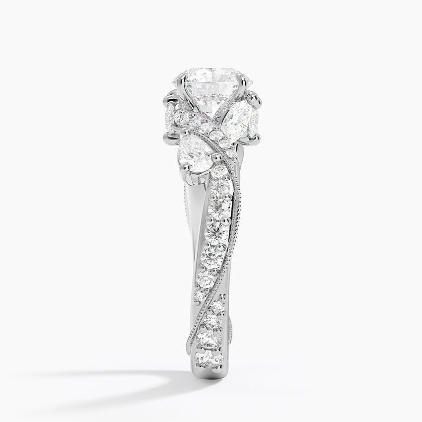Grand Camellia Diamond Ring Platinum Round Engagement Ring