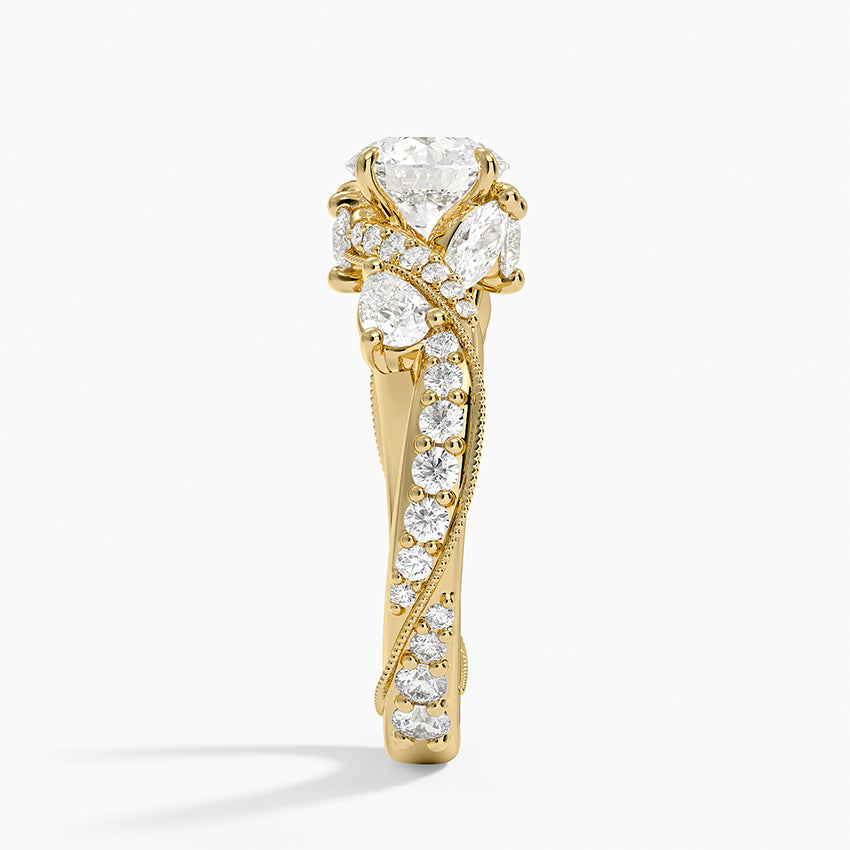 Grand Camellia Diamond Ring Yellow Gold 18k Round Engagement Ring