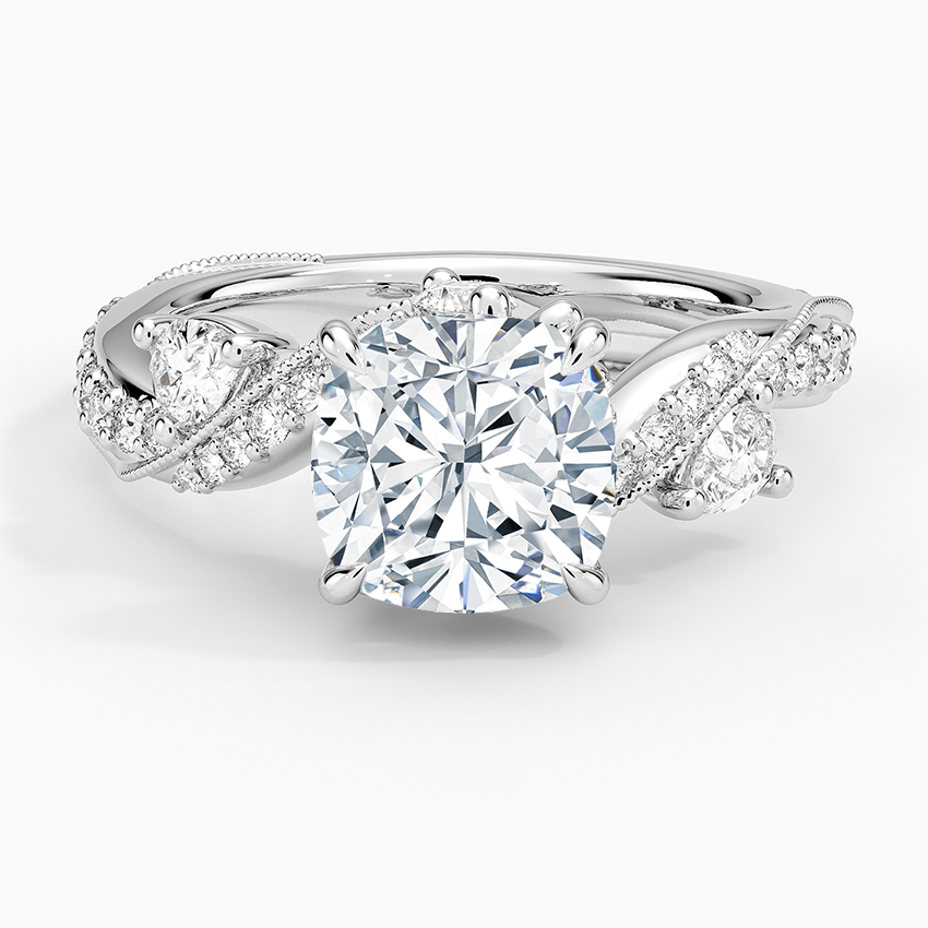 Grand Camellia Diamond Ring Platinum Cushion Engagement Ring