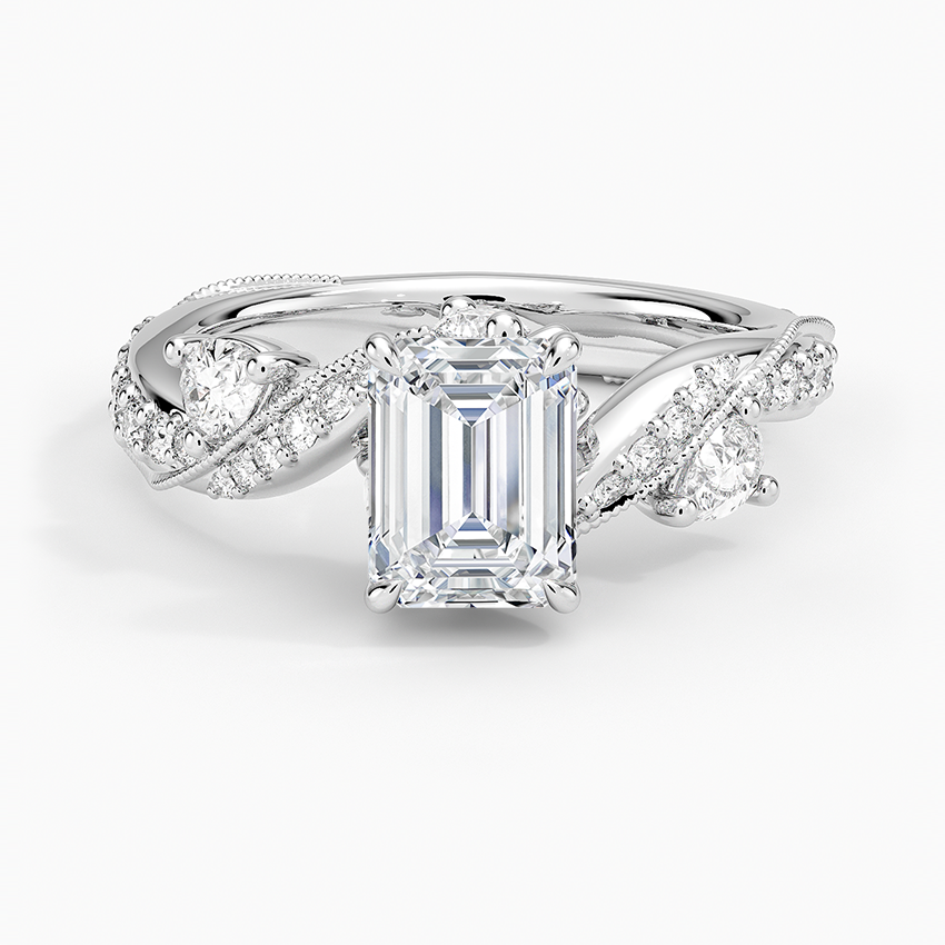Grand Camellia Diamond Ring Platinum Emerald Engagement Ring