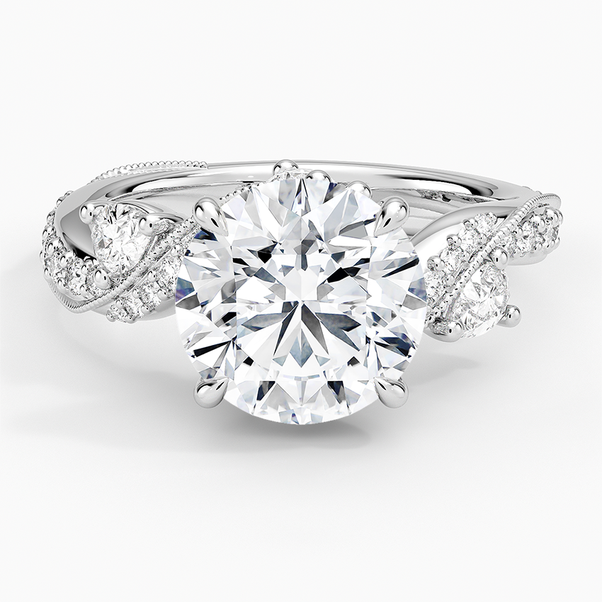 Grand Camellia Diamond Ring Platinum Round Engagement Ring