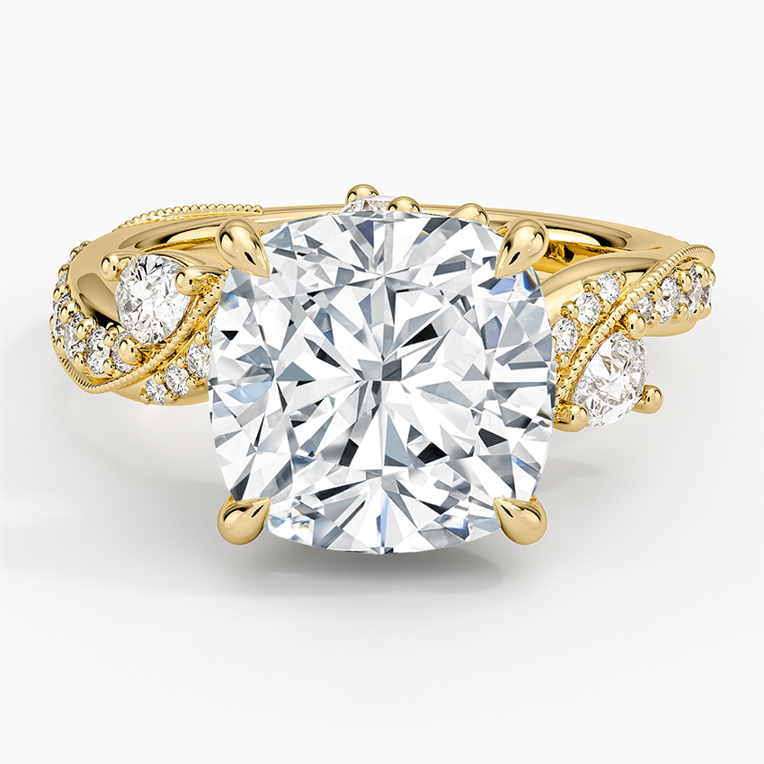 Grand Camellia Diamond Ring Yellow Gold 18k Cushion Engagement Ring