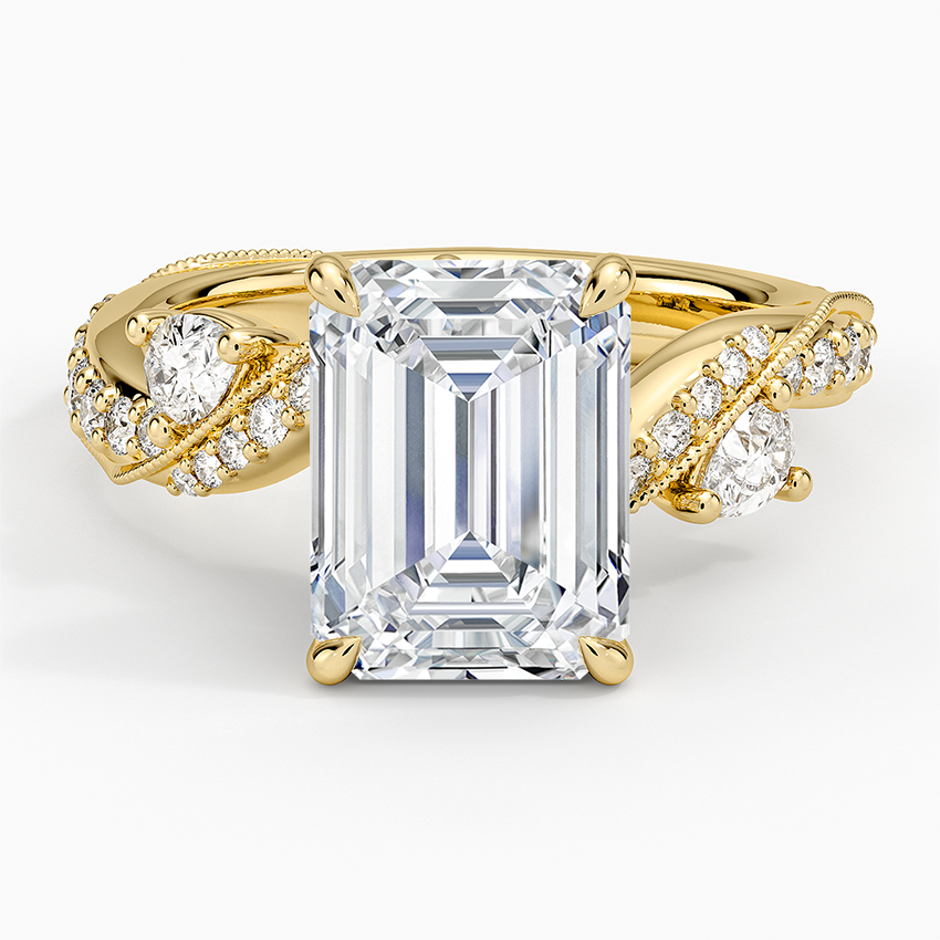 Grand Camellia Diamond Ring Yellow Gold 18k Emerald Engagement Ring