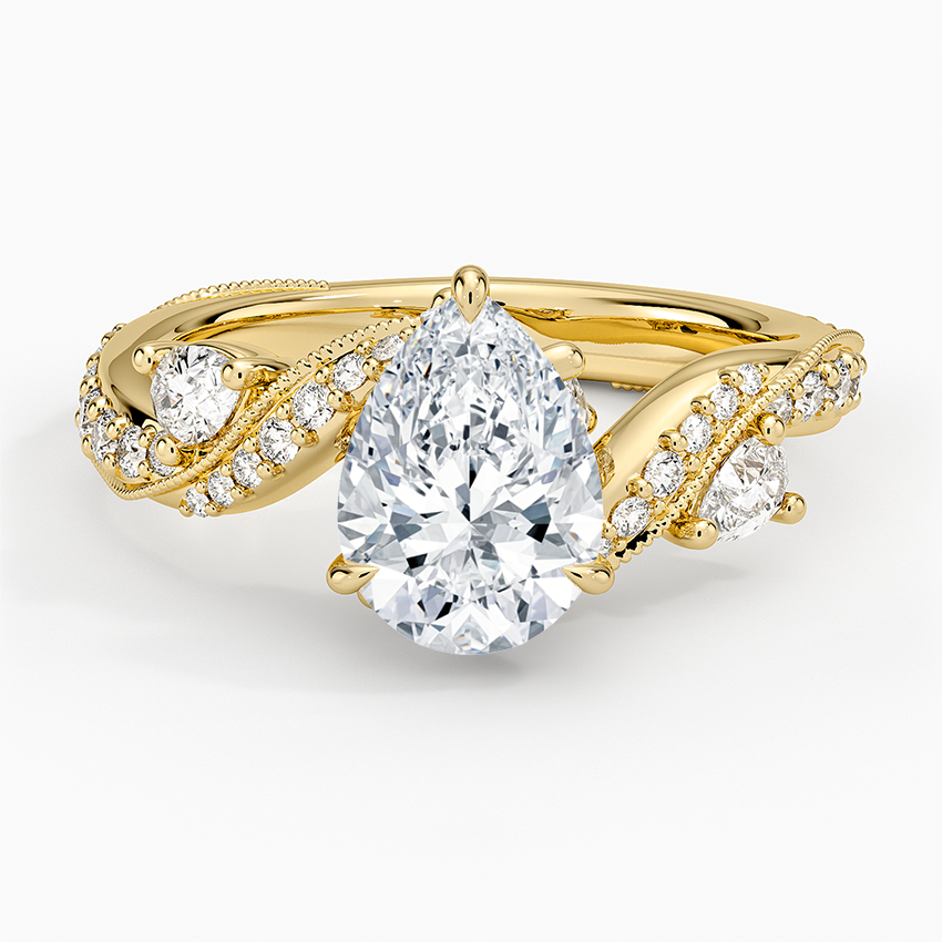Grand Camellia Diamond Ring Yellow Gold 18k Pear Engagement Ring