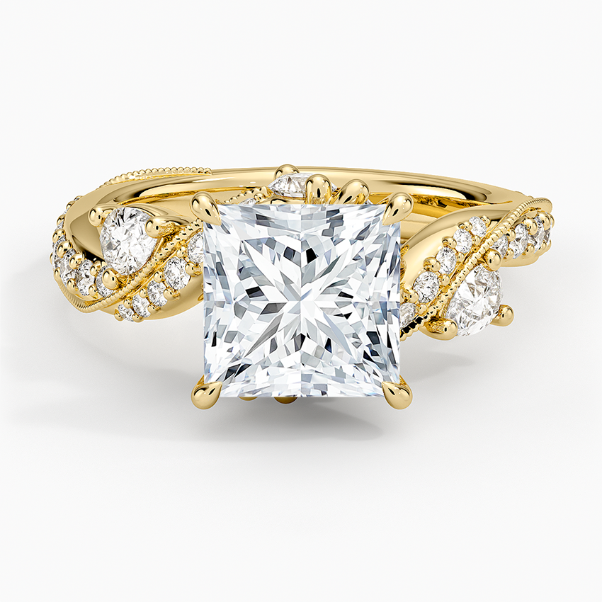 Grand Camellia Diamond Ring Yellow Gold 18k Princess Engagement Ring