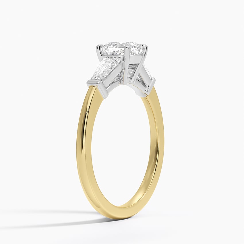 Mixed Metal Symphony Three Stone Diamond Ring Yellow Gold 18k Cushion Engagement Ring