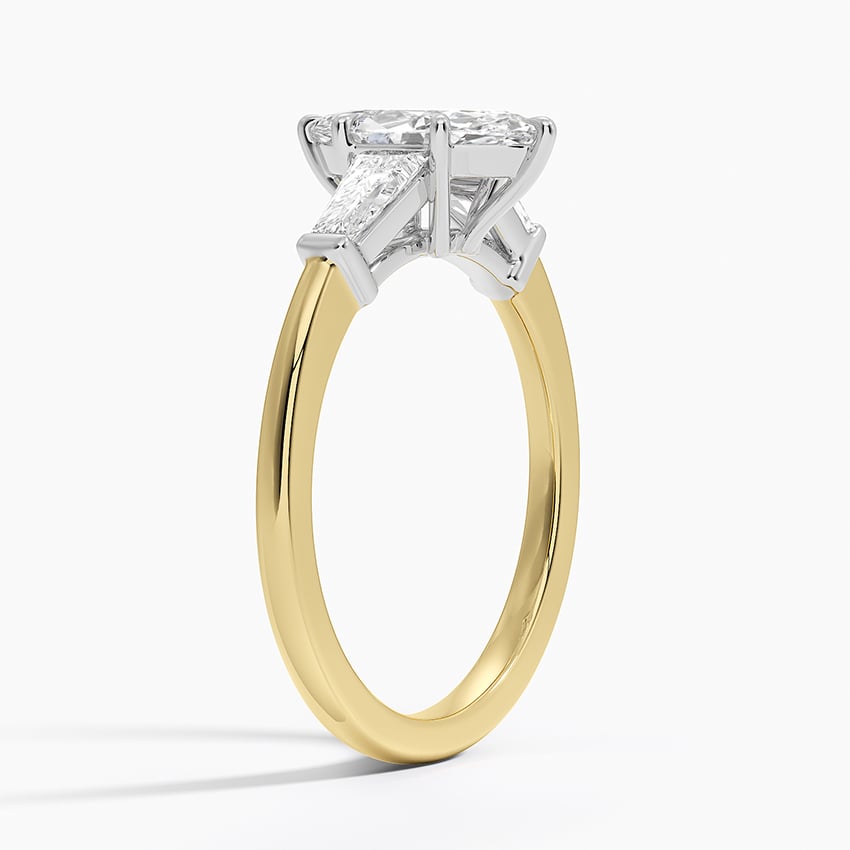 Mixed Metal Symphony Three Stone Diamond Ring Yellow Gold 18k Marquise Engagement Ring