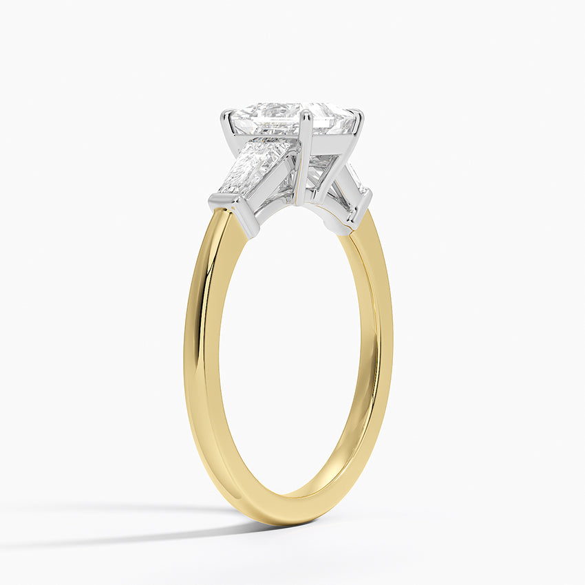 Mixed Metal Symphony Three Stone Diamond Ring Yellow Gold 18k Princess Engagement Ring