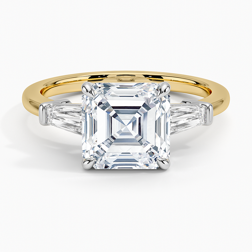 Mixed Metal Symphony Three Stone Diamond Ring White Gold 18k Asscher Engagement Ring