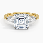 Mixed Metal Symphony Three Stone Diamond Ring White Gold 18k Asscher Engagement Ring