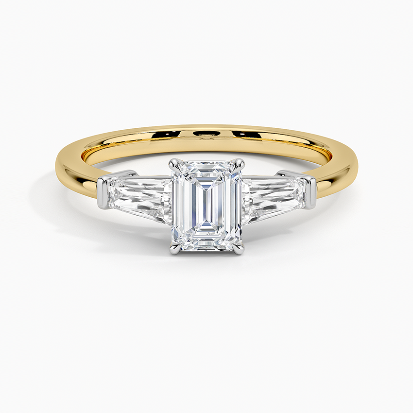 Mixed Metal Symphony Three Stone Diamond Ring White Gold 18k Emerald Engagement Ring