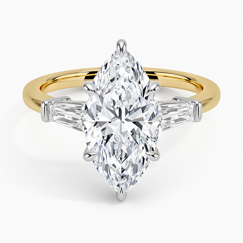 Mixed Metal Symphony Three Stone Diamond Ring White Gold 18k Marquise Engagement Ring